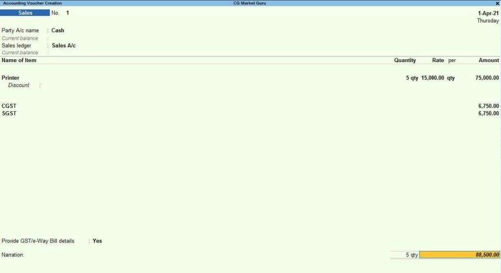 tally prime gst entry