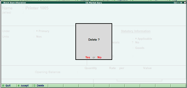 Stock Item Delete in Tally