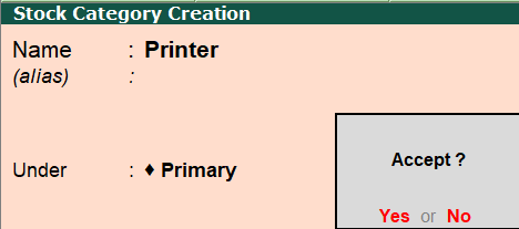 Stock Category Creation in tally with example