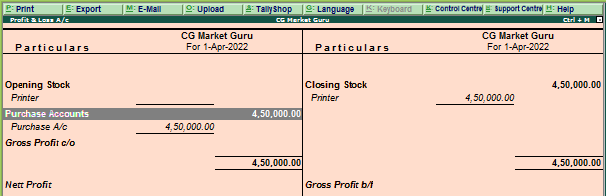 Profit & Loss Account after Debit Note Entry in Tally
