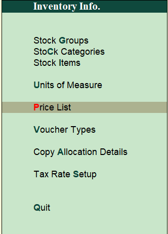 Price List in Tally