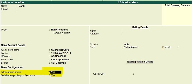 Cheque Printing in Tally