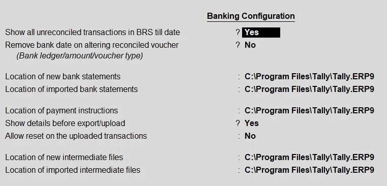 Banking : F12 Configuration in Tally