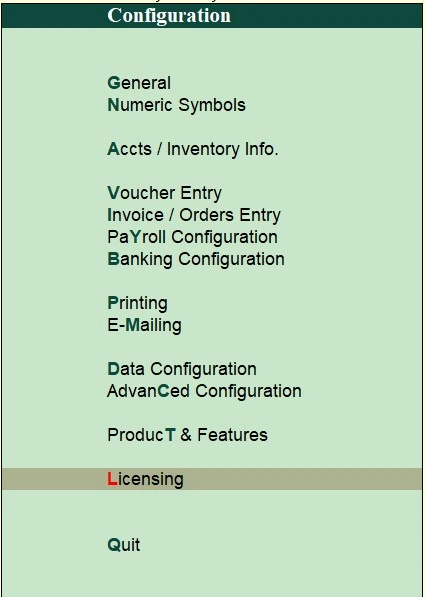F12 Configure in Tally
