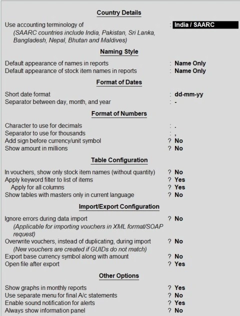 General F12 Configure in Tally