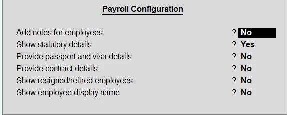 PayRoll F12 Configuration in Tally
