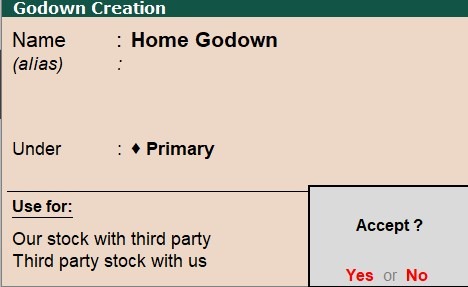 Godowns Creation in Tally in Hindi