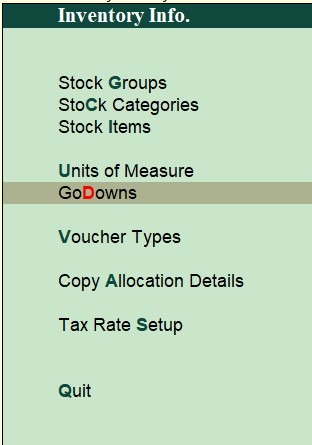 Inventory Iinfo : Godowns